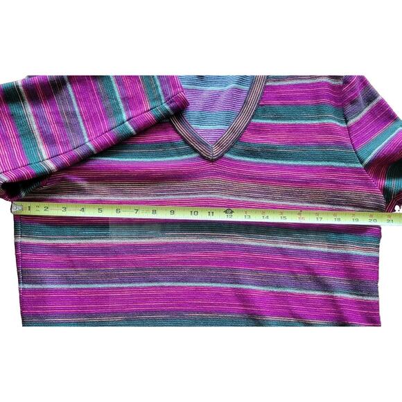 St.John Sport By Marie Gray Striped Santana Knit Top Deep Pink Green Yellow Sz L - Picture 7 of 9